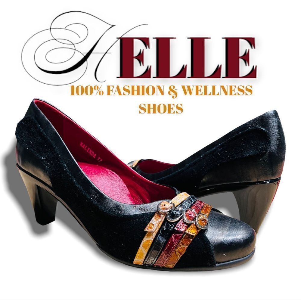Helle Heels KALINDA comfort shoes black size 6.5 US Size 37 Suede and LEATHER